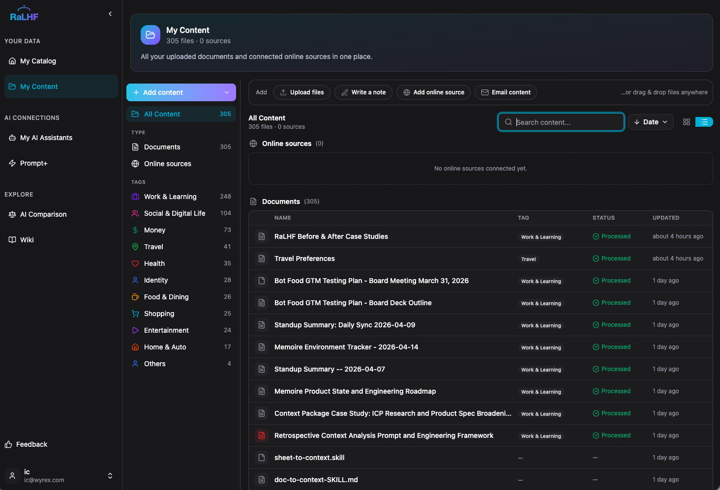 Upload receipts, medical records, travel docs to RaLHF